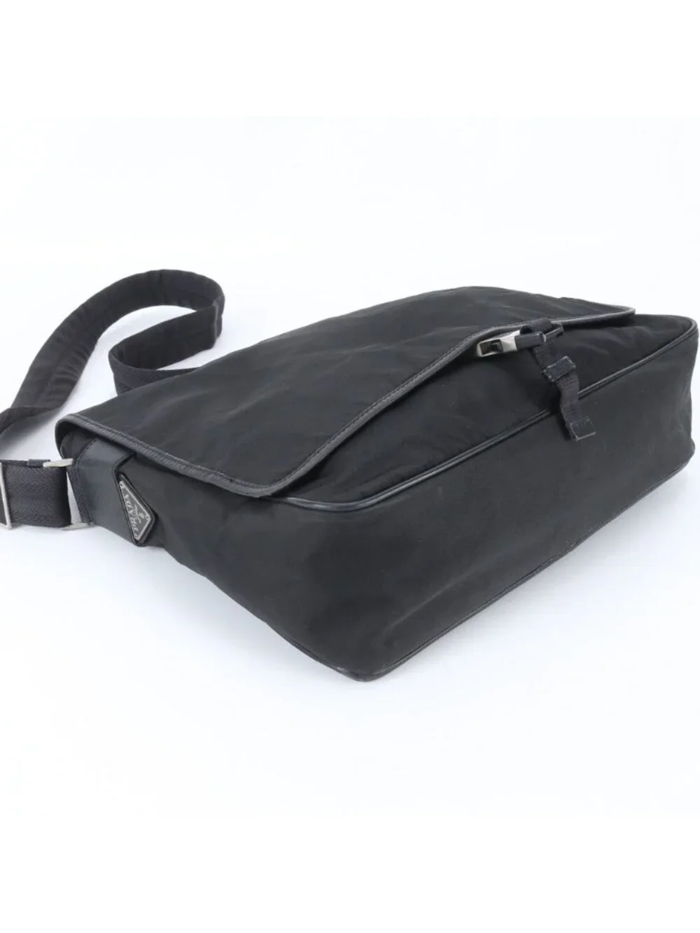 Prada Tessuto Nylon Triangle Logo Leather Shoulder Bag Crossbody Messenger